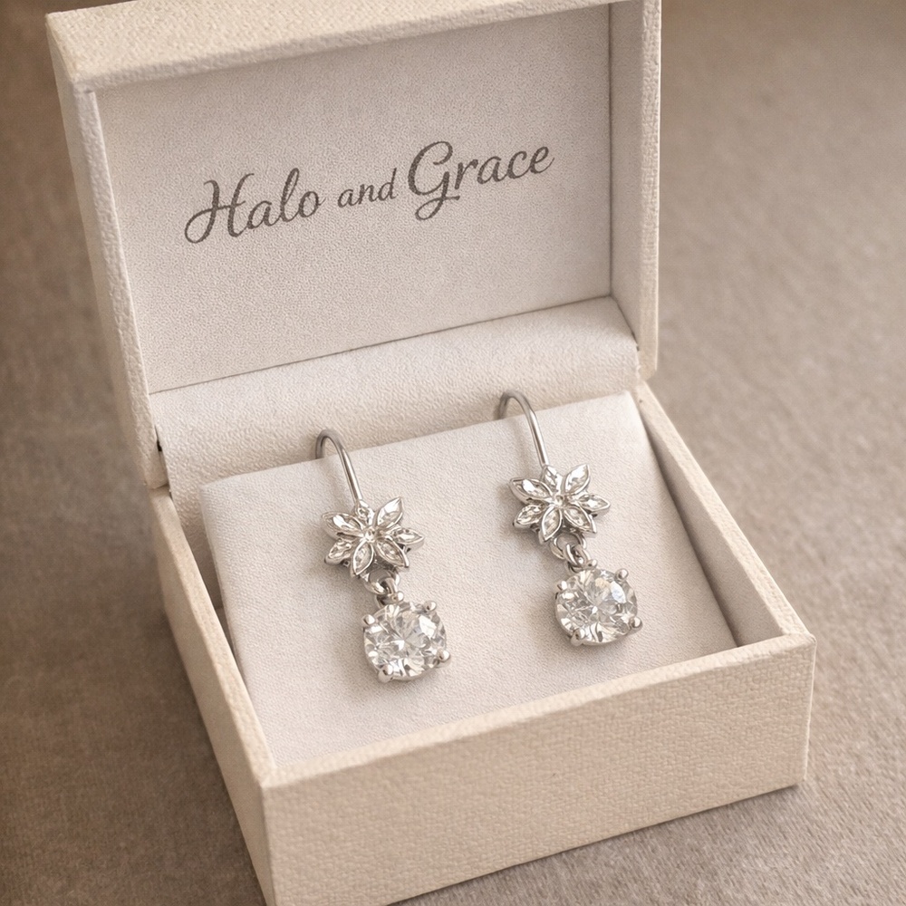 Sterling Silver genuine Moissanite dangle earrings
